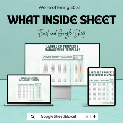 Landlord Property Management Template Excel Google Sheets | Rental Property Tracker | Tenant Management Spreadsheet | Rent Tracker |