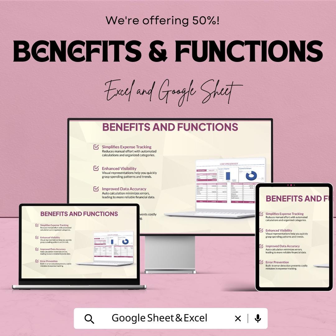 Cost Spreadsheet Template | Excel & Google Sheets Budget Tracker | Income Expense Dashboard | Financial Planning Tool