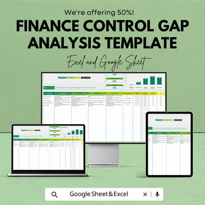 Finance Control Gap Analysis Template, Internal Control Assessment, Financial Audit Spreadsheet, Compliance Gap Tracker, Excel Google Sheets