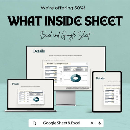Property Analysis Calculator Template | Real Estate ROI Tracker | Rental Investment Profit Calculator | Real Estate Spreadsheet