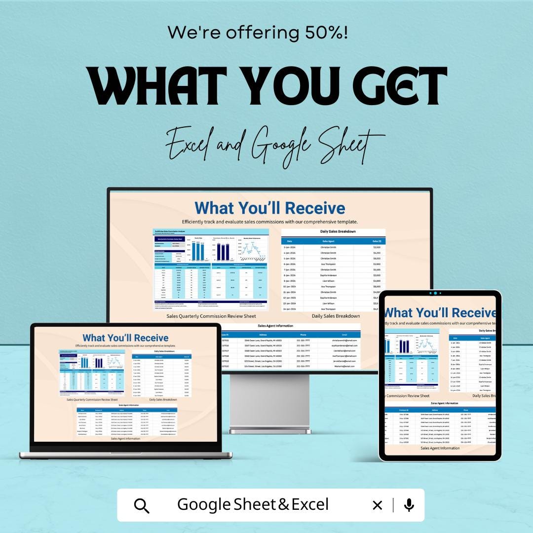 Sales Quarterly Commission Review Sheet Template | Commission Tracker Google Sheets | Sales Performance Dashboard | Incentive Calculator |