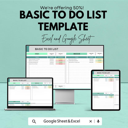 Basic To Do List Template | Task Tracker Spreadsheet | Productivity Planner | Daily Task Organizer | Simple To Do List