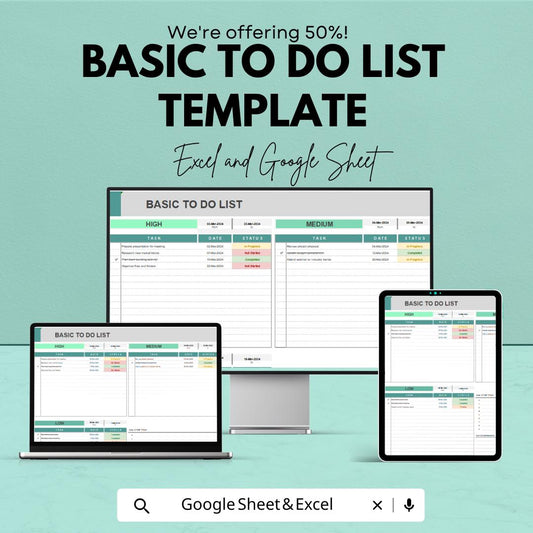 Basic To Do List Template | Task Tracker Spreadsheet | Productivity Planner | Daily Task Organizer | Simple To Do List