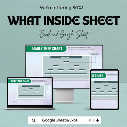 Family Tree Chart Sheet - Excel & Google Sheet Template | Visualize Family Lineage | Genealogy Organizer | Family History Template |
