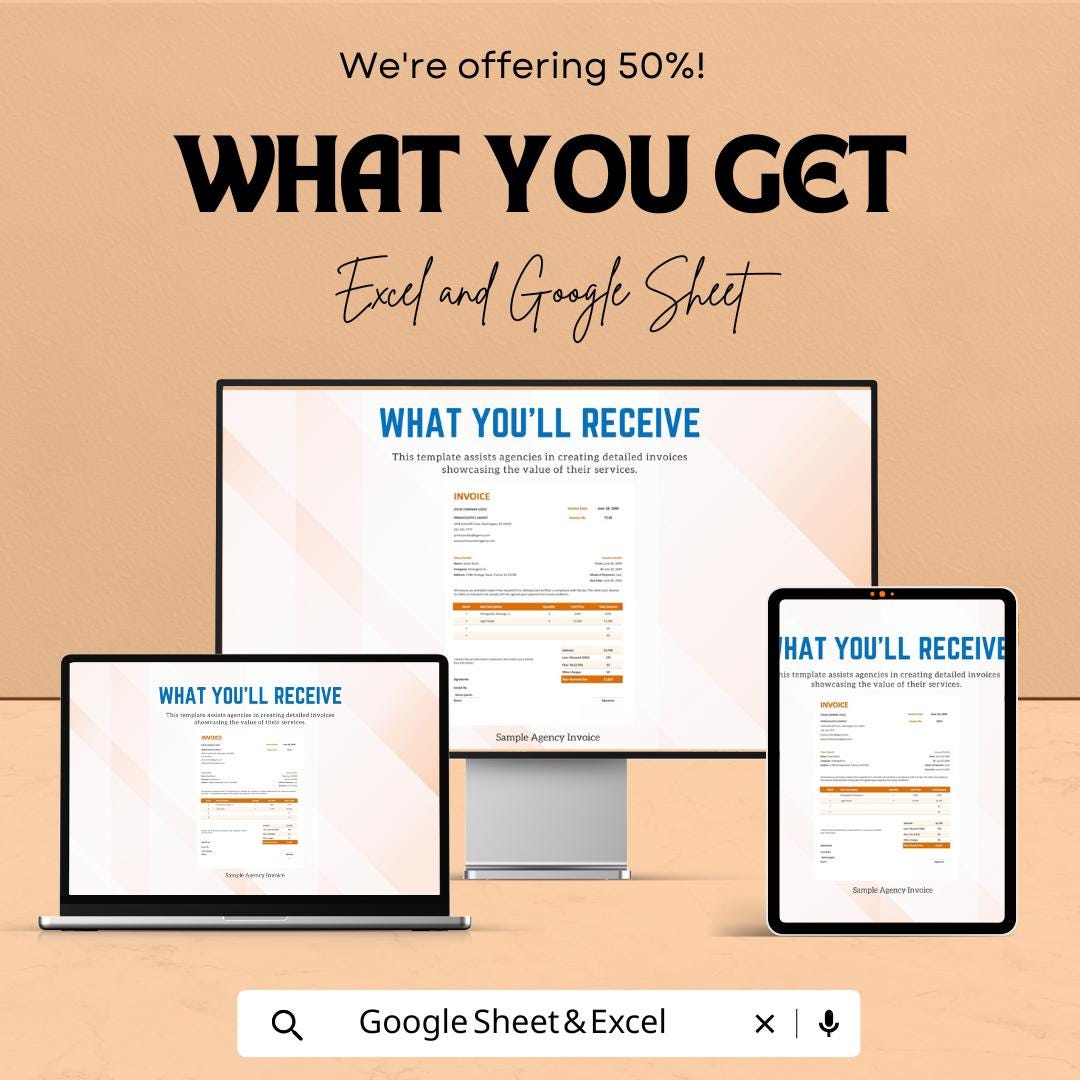 Sample Agency Invoice Template – Editable Excel & Google Sheet | Professional Invoicing for Agencies | Instant Download