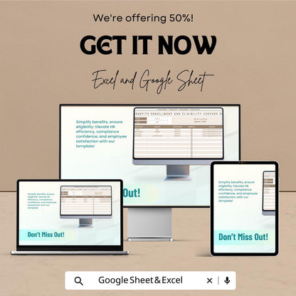Benefits Enrollment and Eligibility Tracker HR Sheet | Google Sheets and Excel Template | HR Compliance & Employee Benefits Form