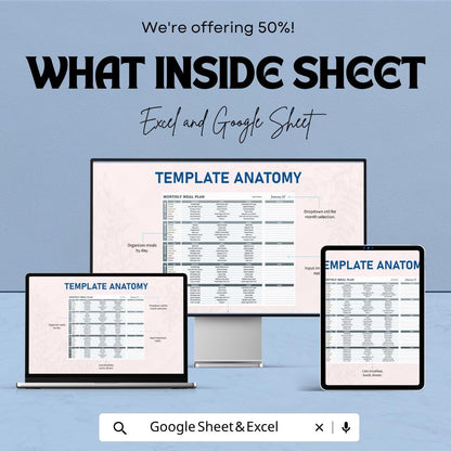 Monthly Meal Plan Template | Meal Planner Spreadsheet | Weekly Meal Prep Planner | Nutrition Planner Template