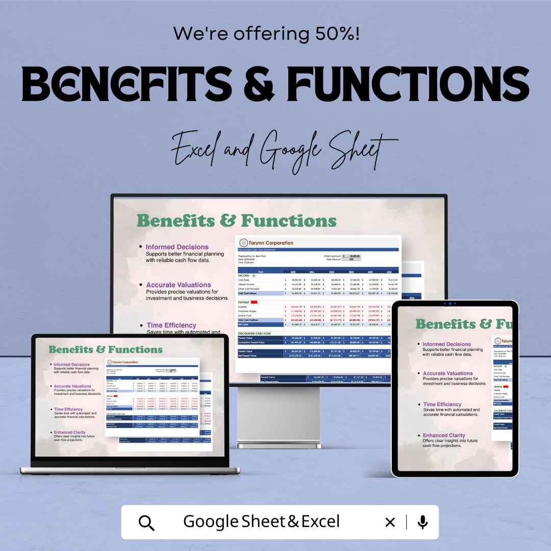 Discounted Cash Flow Template Excel Google Sheets, DCF Valuation Model, Financial Forecast Spreadsheet, Investment Analysis Tool