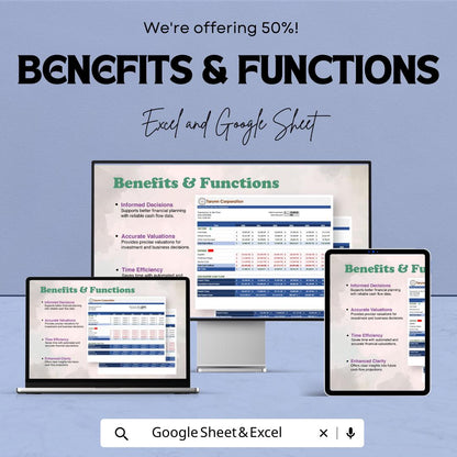 Discounted Cash Flow Template Excel Google Sheets, DCF Valuation Model, Financial Forecast Spreadsheet, Investment Analysis Tool