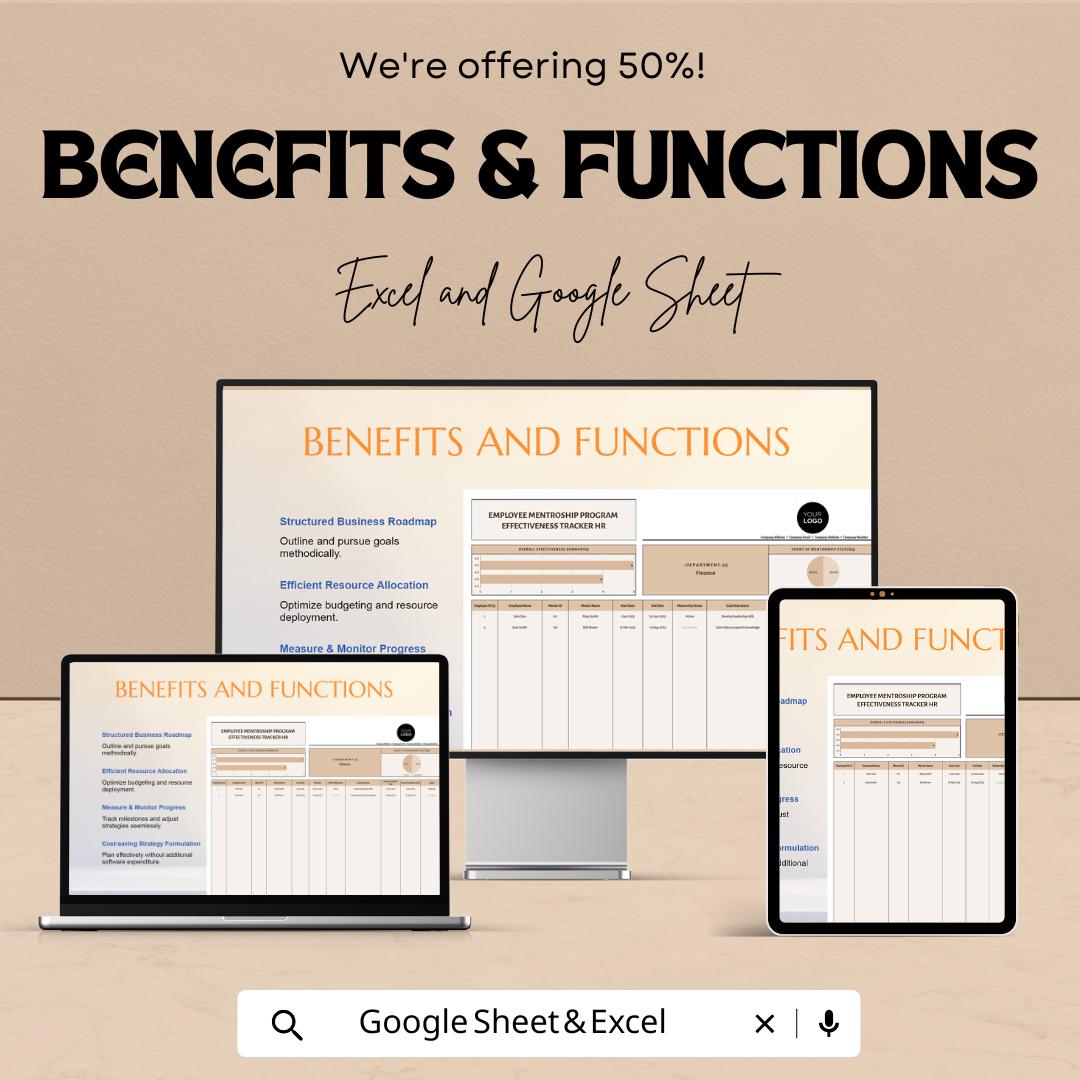 Employee Mentorship Program Effectiveness Tracker HR | Google Sheet | Track Mentorship Progress & Results | HR Tool for Employee Development