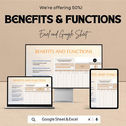 Employee Mentorship Program Effectiveness Tracker HR | Google Sheet | Track Mentorship Progress & Results | HR Tool for Employee Development
