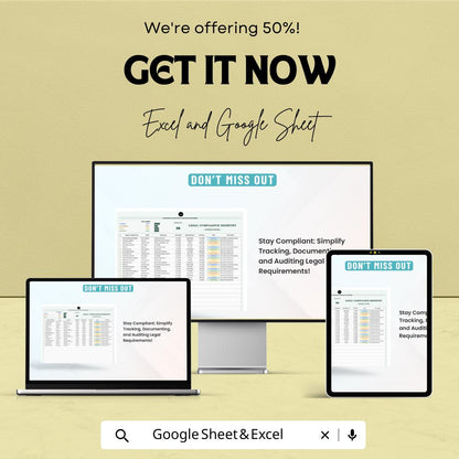 Operations Legal Compliance Registry Template, Legal Compliance Tracker, Regulatory Checklist, Audit Log, Business Compliance Sheet