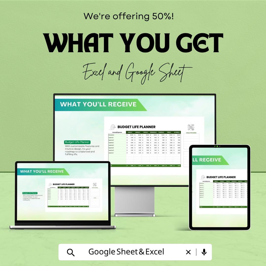 Budget Life Planner Template | Weekly Budget Planner | Expense Tracker | Goal Planner | Excel & Google Sheets | Financial Planner