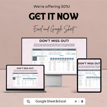 Project Planner Sheet 2025 | Excel and Google Sheet Template | Task Scheduling & Budget Planner | Project Management Tool