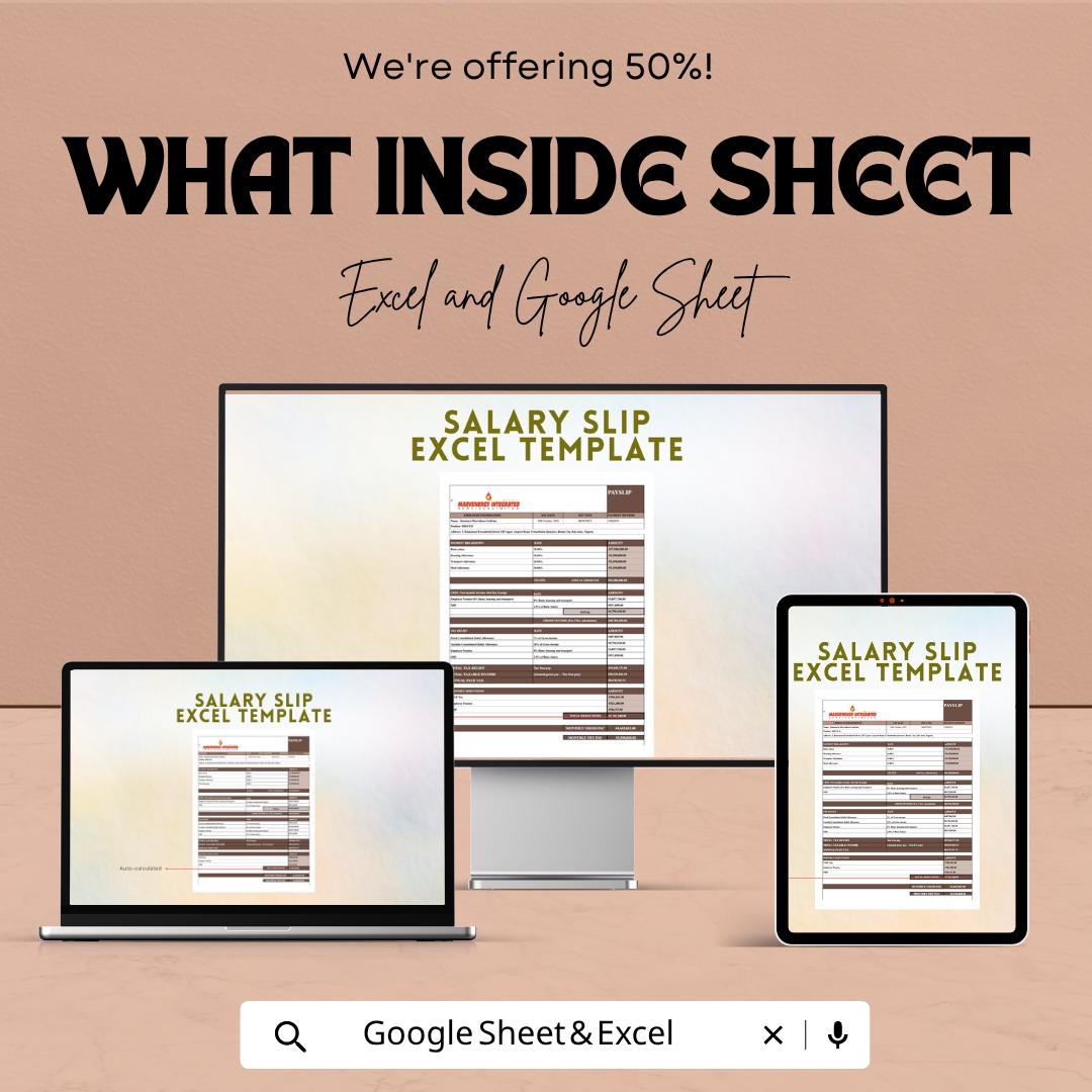 Salary Slip Excel Template | Payslip Spreadsheet | Payroll Salary Calculator | Employee Payslip Generator | Excel & Google Sheets