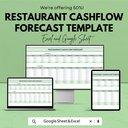 Restaurant Cash Flow Forecast Template , Restaurant Financial Planner, Food Business Budget Tracker, Restaurant Expense and Revenue sheet