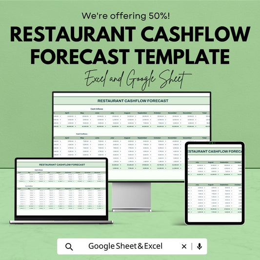 Restaurant Cash Flow Forecast Template , Restaurant Financial Planner, Food Business Budget Tracker, Restaurant Expense and Revenue sheet