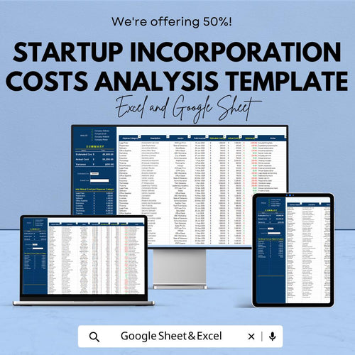 Startup Incorporation Costs Analysis Template | Business Expense Tracker | Company Budget Planner | Startup Cost Breakdown Sheet
