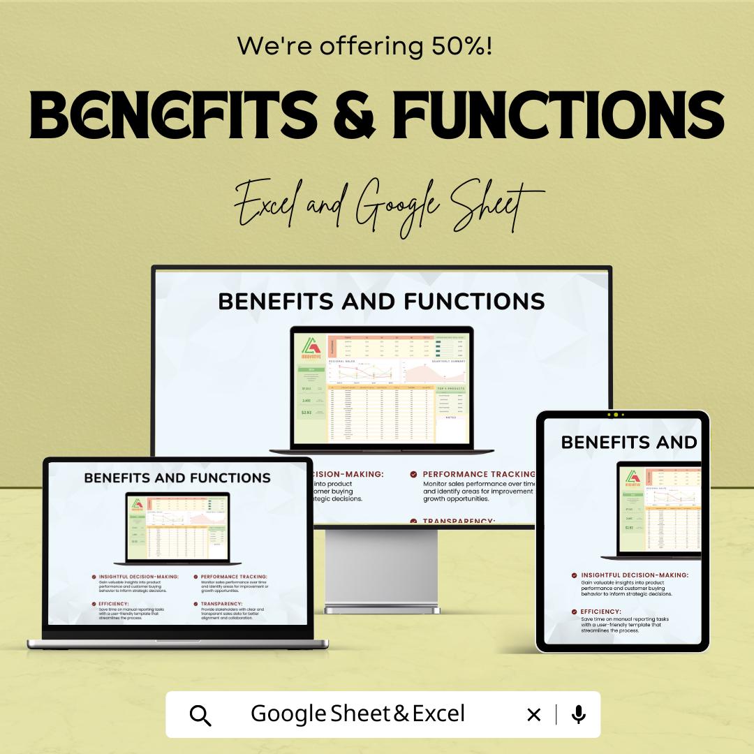 Product Sales Report Template | Sales Dashboard Spreadsheet | Revenue and Units Sold Tracker | Business Sales Analysis Template