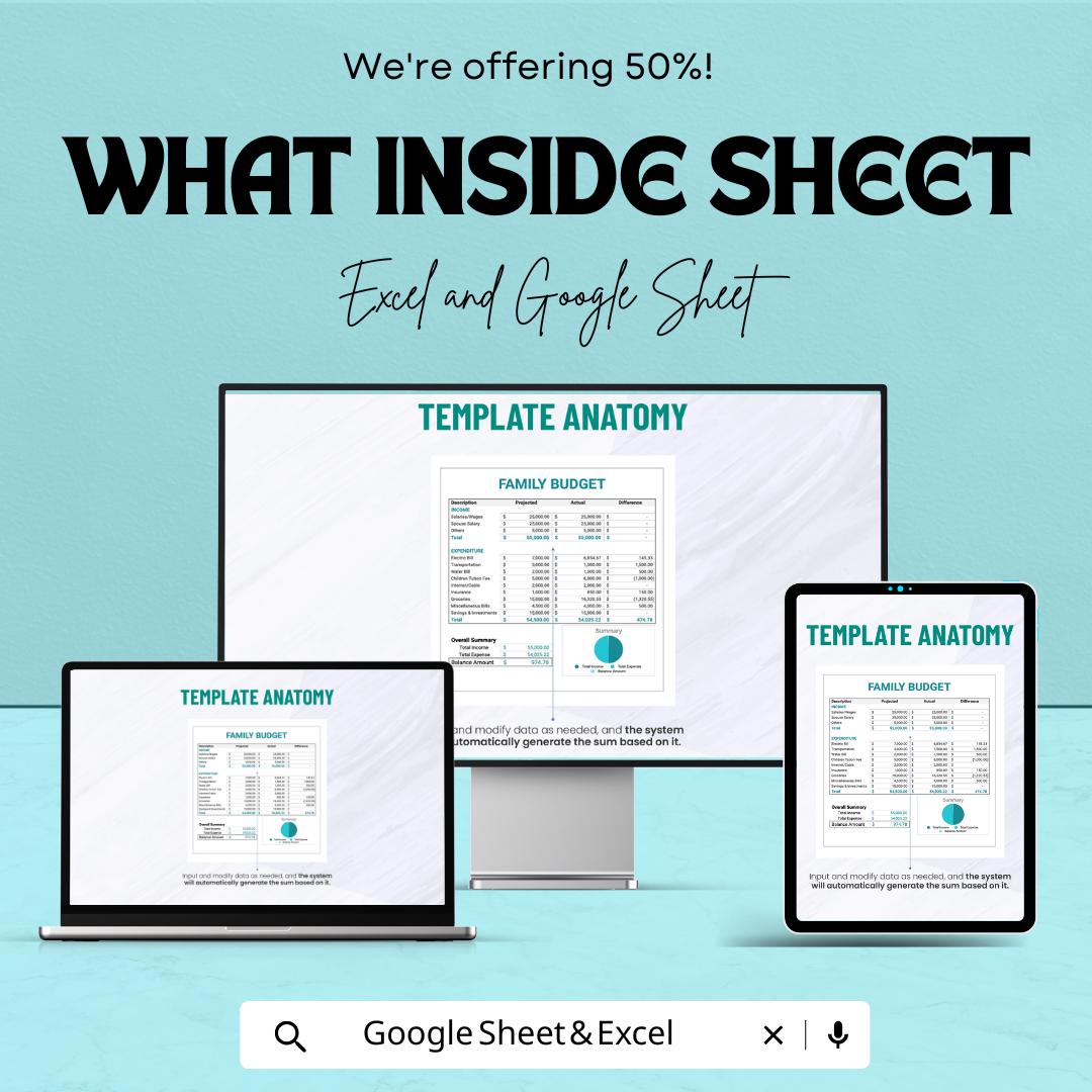 Family Budget Sheet | Excel and Google Sheet Template | Track Household Expenses & Financial Planning Tool