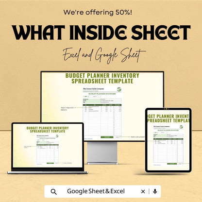 Budget Planner Inventory Spreadsheet - Expense Tracking, Income Management, Budget Optimization - Excel & Google Sheet Template