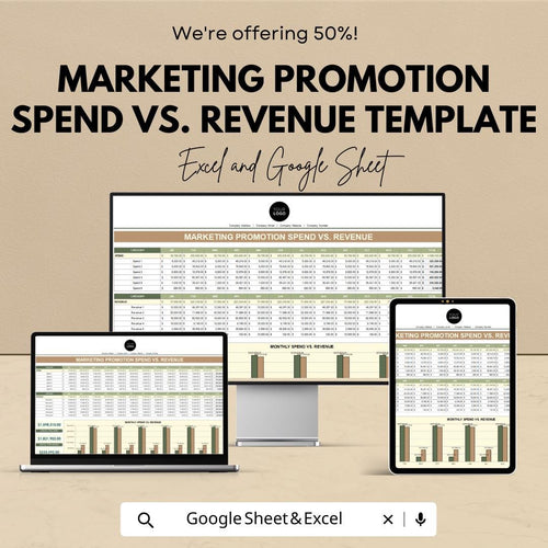 Marketing Promotion Spend vs Revenue Template | Marketing ROI Tracker | Marketing Budget vs Revenue Tracker