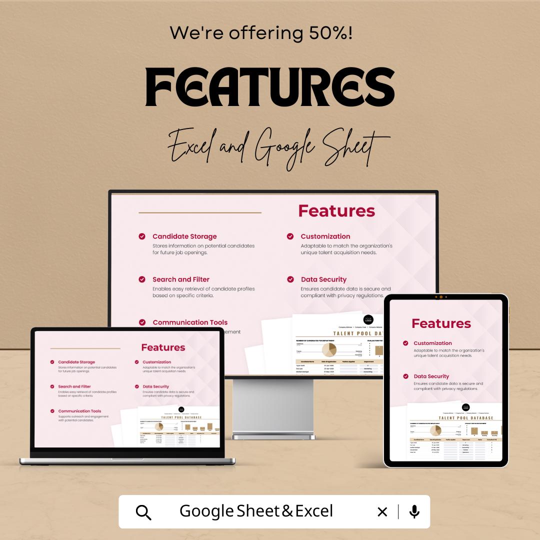 Talent Pool Database HR Sheet – Employee Candidate Tracker, HR Dashboard Template, Excel & Google Sheets, Recruitment Management |