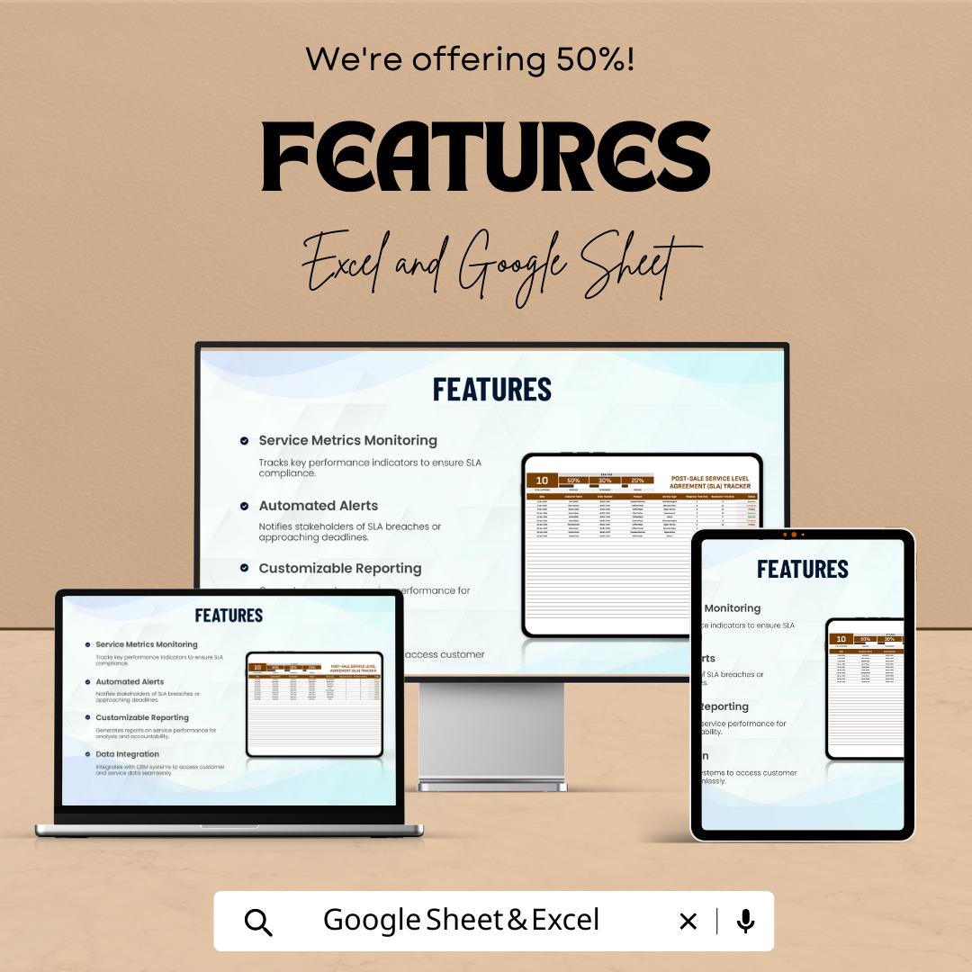 Post-Sale SLA Tracker Template | Service Level Agreement Tracker | Customer Support KPI Tool | Excel & Google Sheets