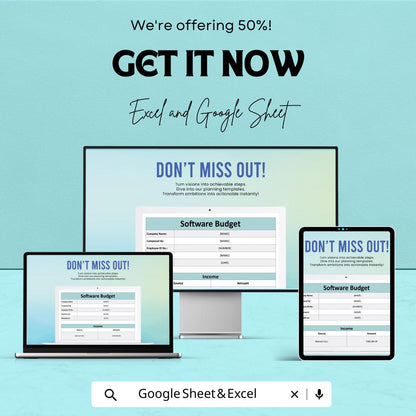 Basic Software Budget Sheet | Excel & Google Sheets Template for Budget Planning | Instant Download
