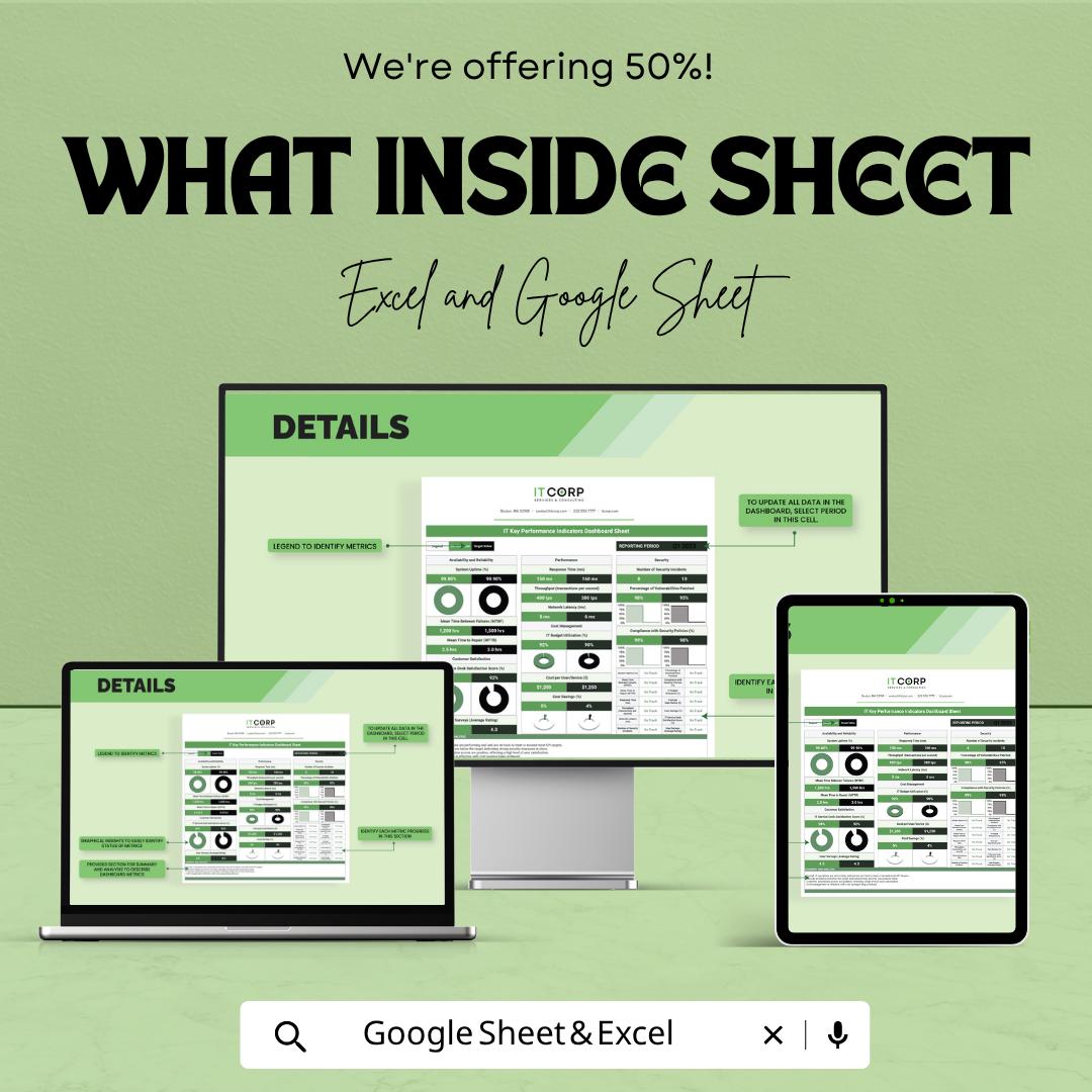 IT KPI Dashboard Template | Key Performance Indicators Tracker | IT Performance Dashboard | Business Metrics Spreadsheet
