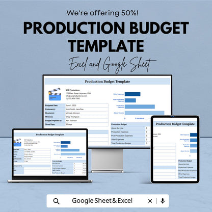Production Budget Template | Film Budget Spreadsheet | Video Production Budget Planner | Movie Budget Template
