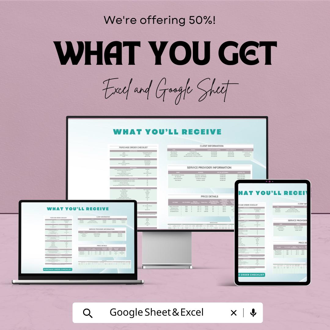 Purchase Order Checklist Template | Google Sheets & Excel | Procurement Form | Order Tracking Sheet | Editable Instant Download