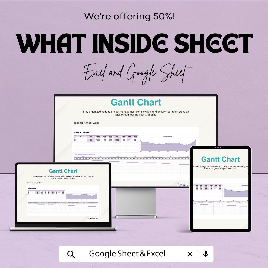 Annual Gantt Chart Template | Excel & Google Sheets | Project Management and Scheduling Tool