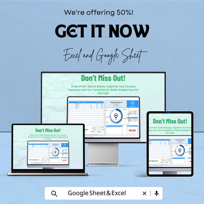 Grocery Bill Sheet Template - Excel and Google Sheets for Budgeting and Expenses | Customizable Grocery Shopping List & Tracking Tool