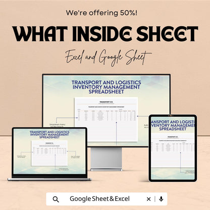 Transport & Logistics Inventory Management Spreadsheet | Excel and Google Sheets Template for Logistics, Stock Tracking, and Transport