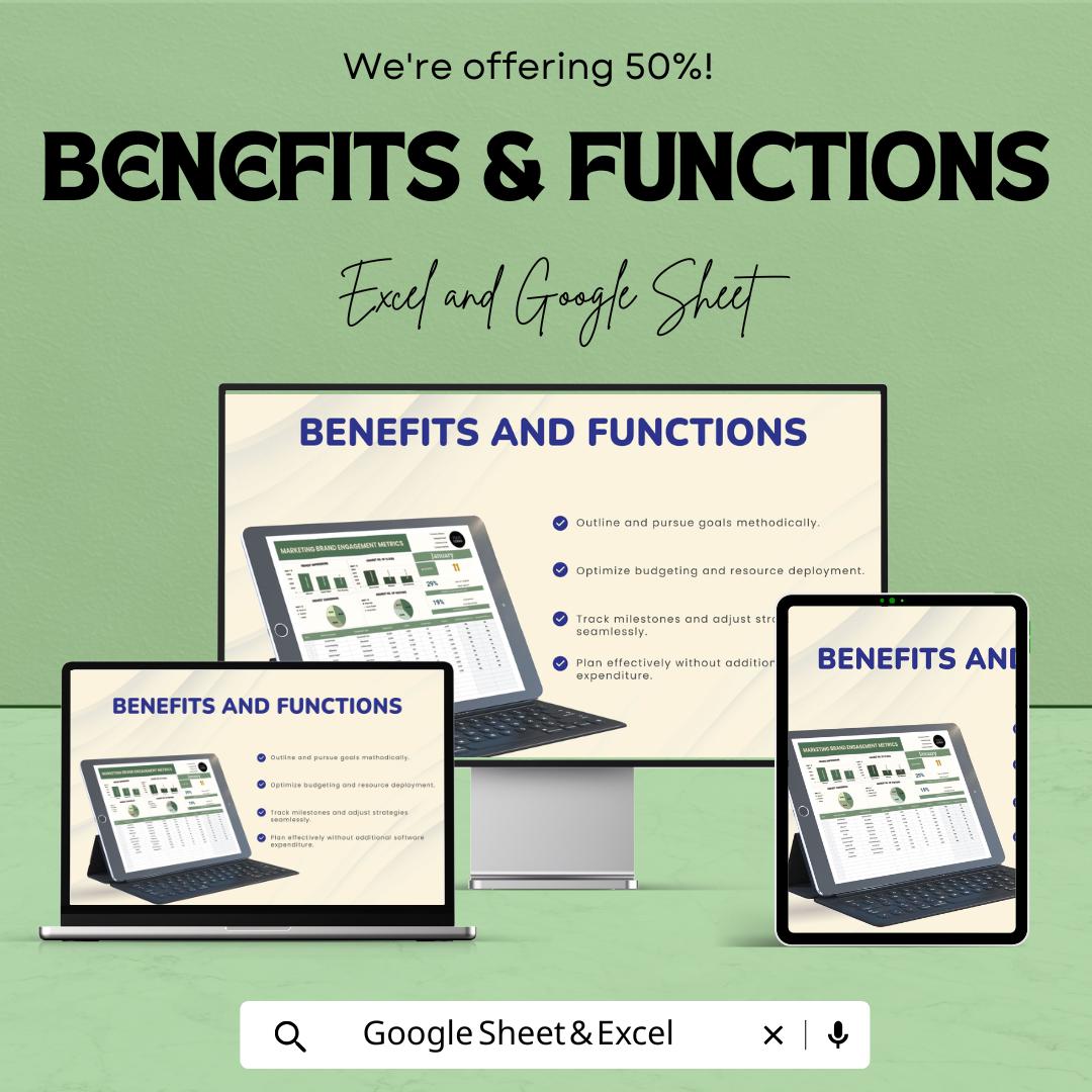 Marketing Brand Engagement Metrics Sheet | Google Sheets for Tracking Metrics, Impressions, Clicks, Conversions | Marketing Dashboard