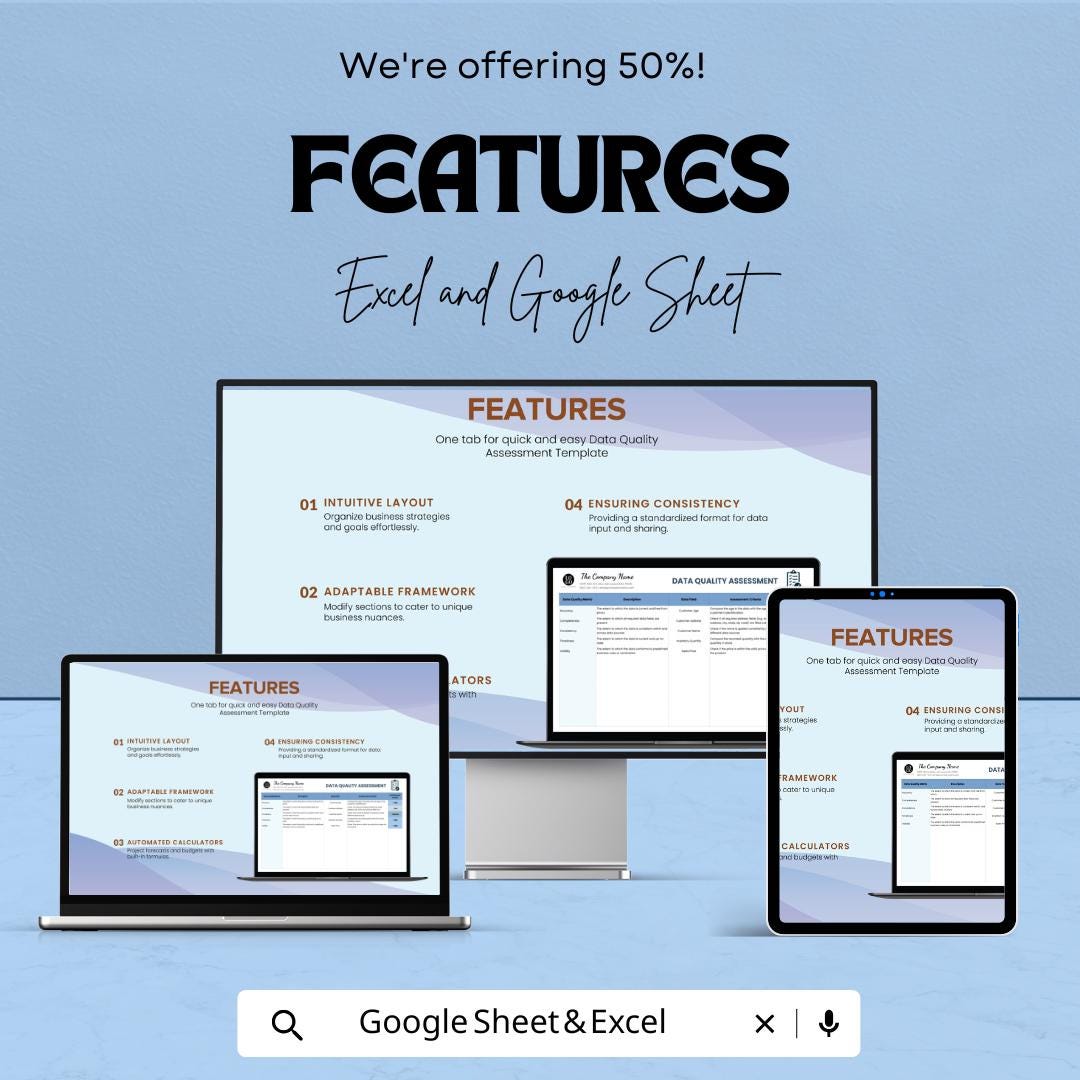 Data Quality Assessment Sheet | Excel and Google Sheets Template for Data Accuracy & Analysis