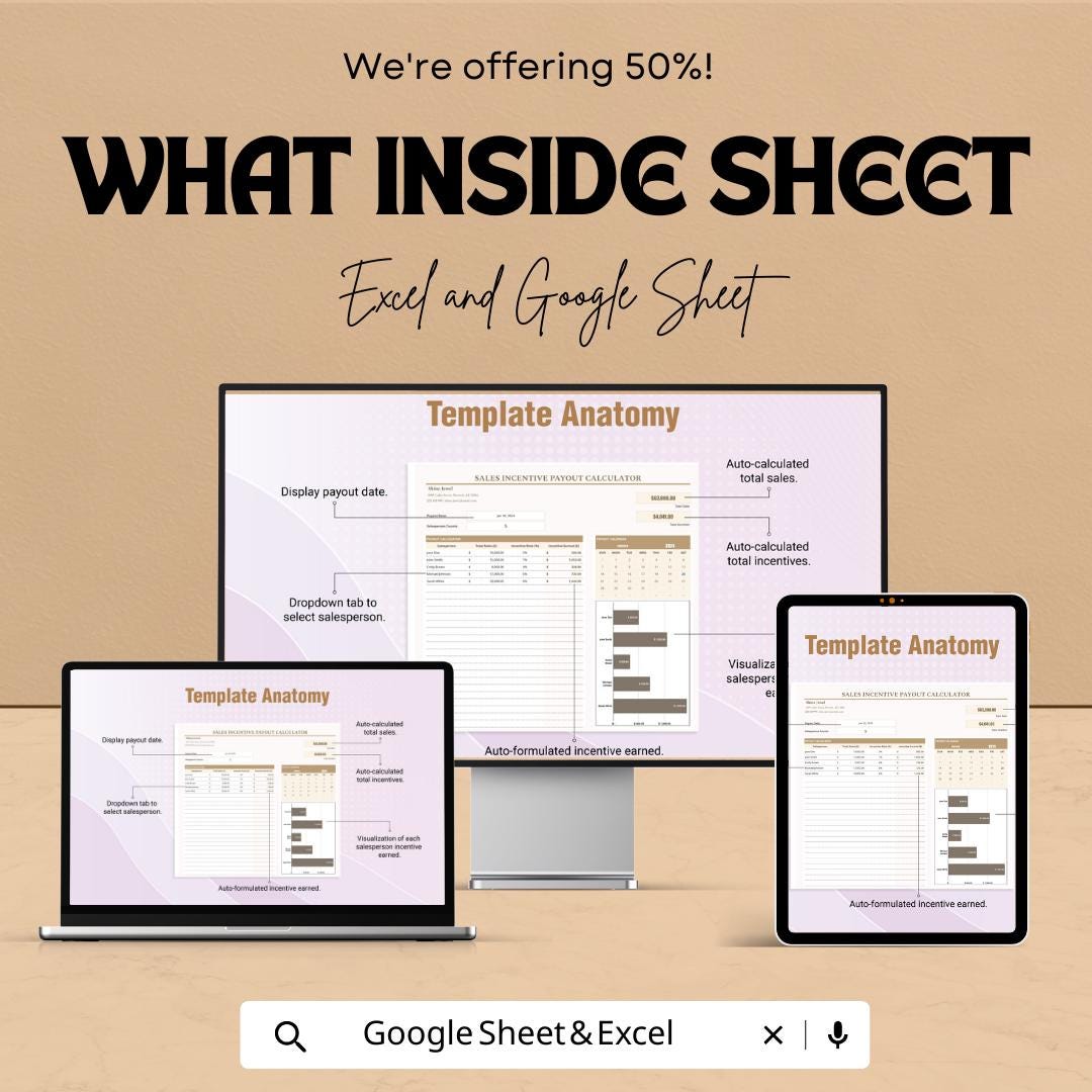 Sales Incentive Payout Calculator Template | Commission Calculator Spreadsheet | Sales Bonus Tracker | Excel & Google Sheets