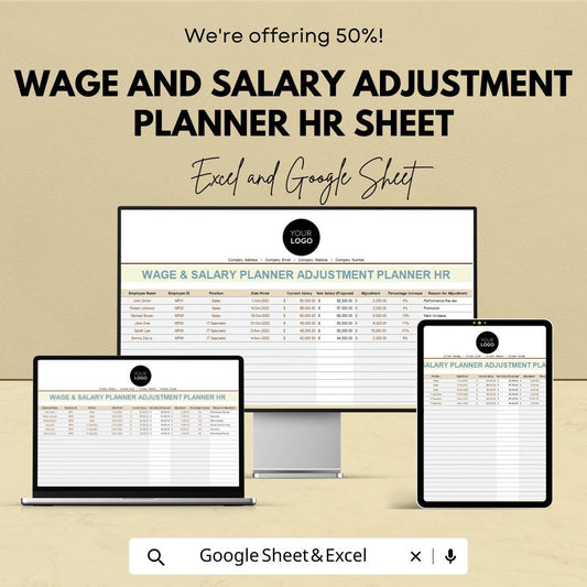 Wage and Salary Adjustment Planner HR Sheet | Excel & Google Sheets Template | Employee Salary Tracker | HR Compensation Planning |