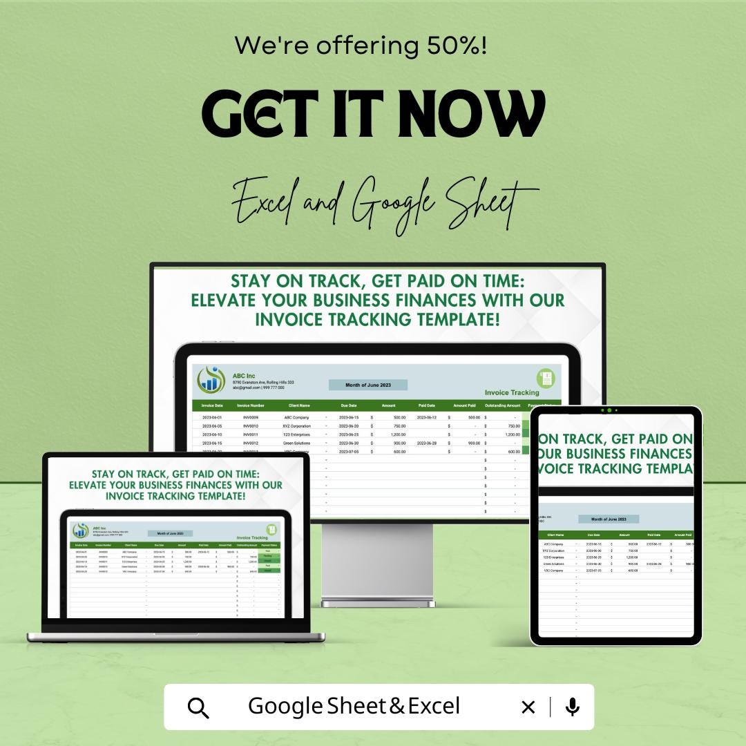 Invoice Tracking Sheet - Easy to Use Invoice Management | Google Sheets, Track Payments & Due Dates, Simple Invoice Tracker