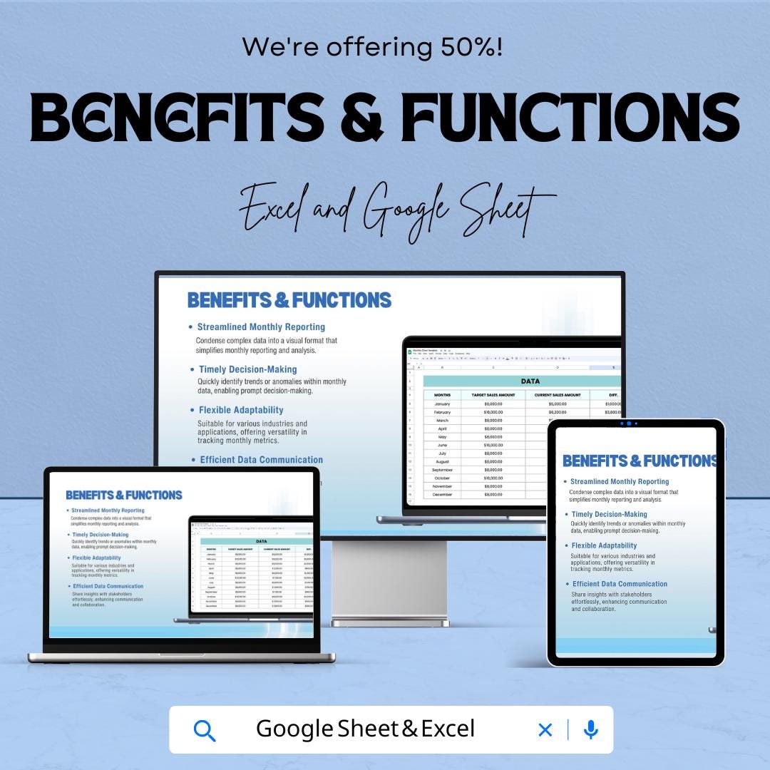 Monthly Chart Sheet | Excel and Google Sheets Template for Data Analysis | Sales & Budget Tracking | Visualize Monthly Progress