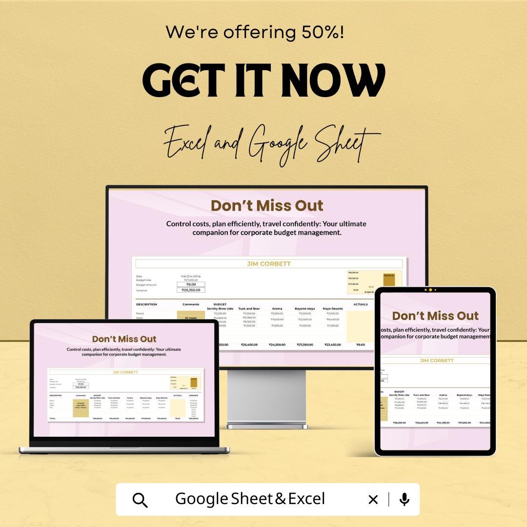 Corporate Travel Budget Template | Excel & Google Sheets Business Expense Tracker | Company Travel Budget Planner | Editable Spreadsheet