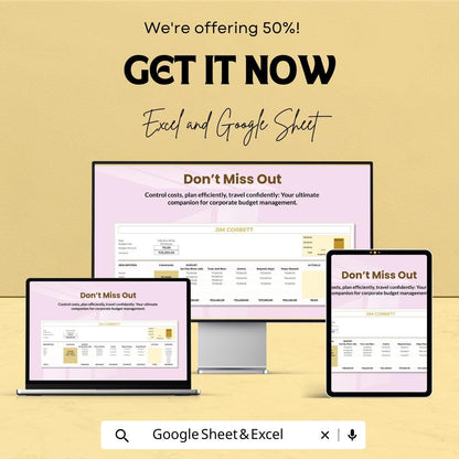 Corporate Travel Budget Template | Excel & Google Sheets Business Expense Tracker | Company Travel Budget Planner | Editable Spreadsheet