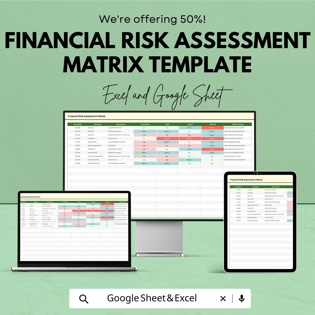 Financial Risk Assessment Matrix Template | Risk Analysis Spreadsheet | Risk Management Tool | Excel & Google Sheets