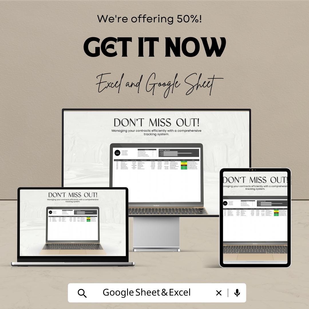 Corporate Contract Tracker Template, Legal Contract Management System, Law Office Contract Organizer, Excel & Google Sheets Contract Tool
