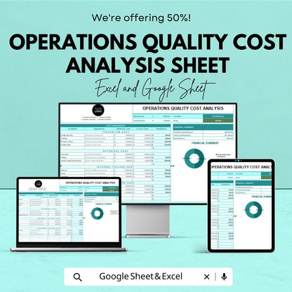 Operations Quality Cost Analysis Sheet | Excel & Google Sheet | Financial Summary | Cost Breakdown | Cost Comparison Template