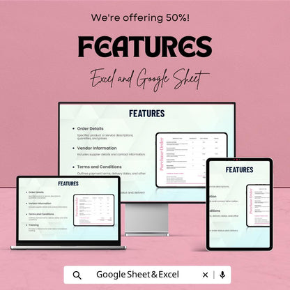 Proforma Purchase Order Template | Purchase Order Spreadsheet | Business Order Form Template | Excel & Google Sheets | Vendor Order Tracker