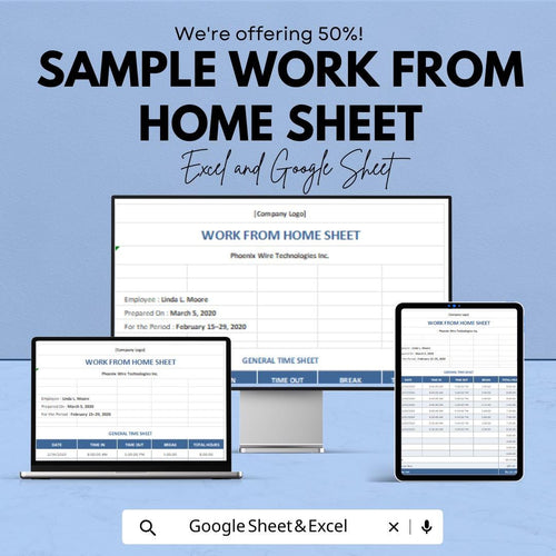 Sample Work From Home Sheet | Employee Time Tracker | Work Log Template for Excel & Google Sheets | Daily Log | Time Management