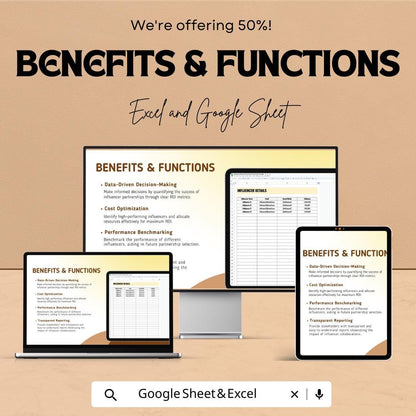 Influencer Partnership ROI Calculator Template | Marketing ROI Spreadsheet | Influencer Campaign Tracker | ROI & Performance Metrics Tool