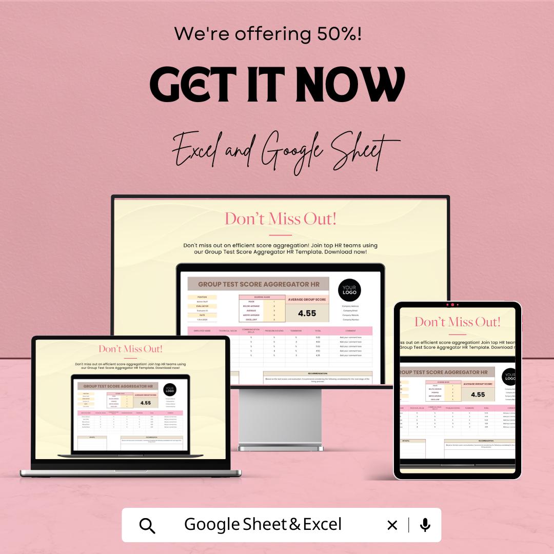 Group Test Score Aggregator HR Template | Candidate Evaluation Spreadsheet | Hiring Assessment Tool | Excel & Google Sheets